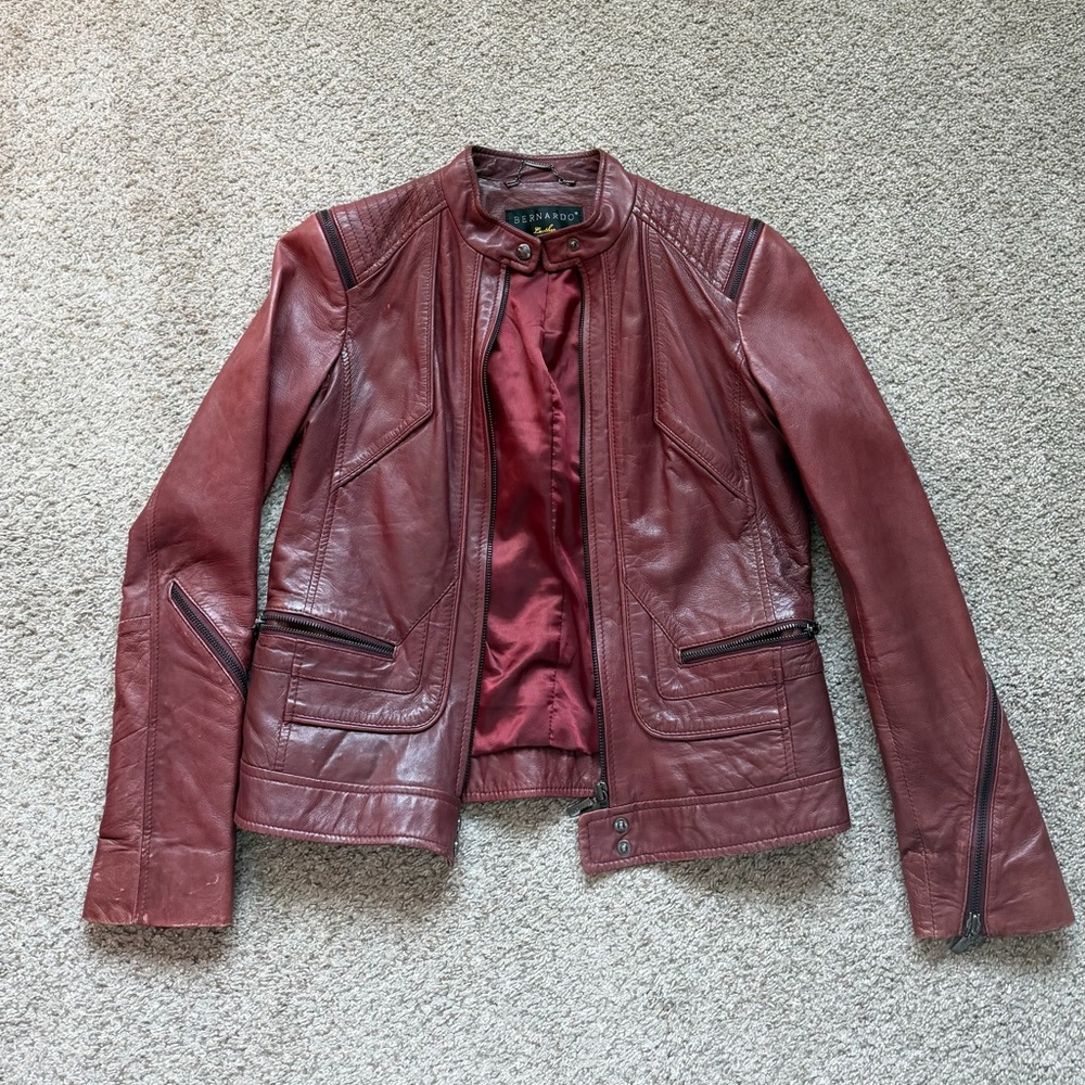 Bernardo Deep Red Leather Jacket